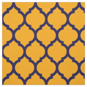 Awesome Orange Blue Moroccan Quatrefoil Pattern Fabric