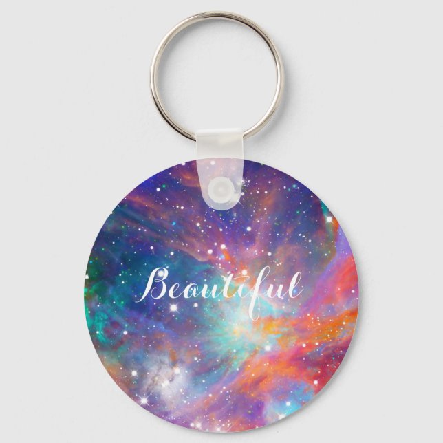 Awesome Orion nebula shining stars “Beautiful” Keychain (Front)
