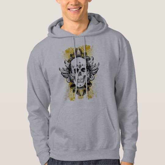 Awesome ornate grunge skull men's pullover hoodie