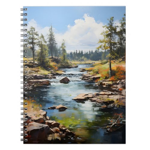 Awesome Painting Of A River With Rocks And Trees Notebook