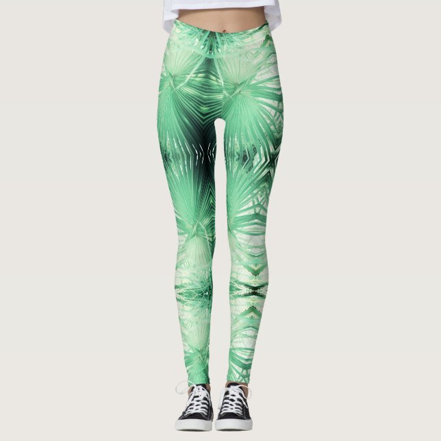 Awesome Pale Green Palm Tree Leaf Leggings (Front)