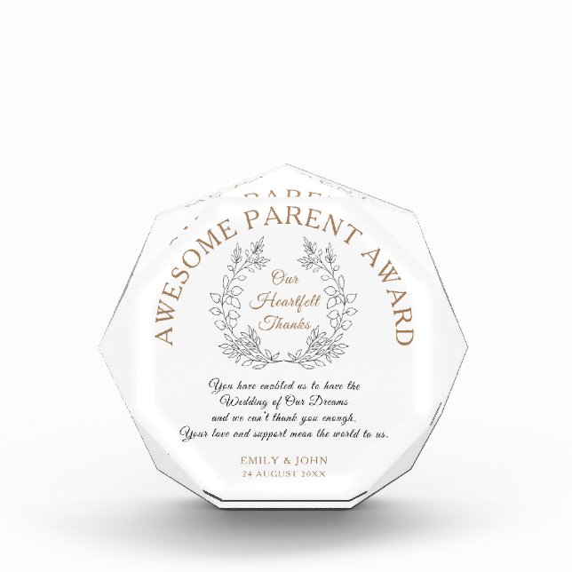 Awesome Parent Award/Thank You from Bride & Groom Photo Block (Front)