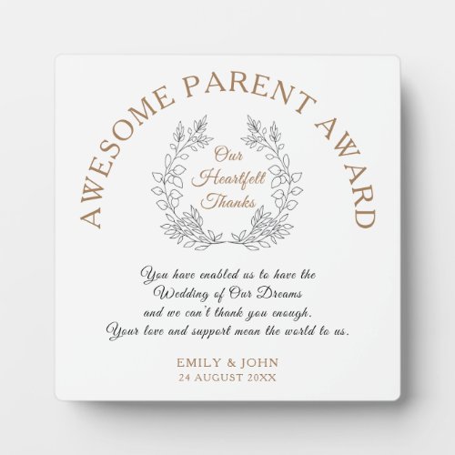 Awesome Parent AwardThank YouLeaveswedding Plaque