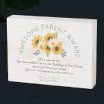 Awesome Parent Award Wildflowers Wedding Thank You Wooden Box Sign<br><div class="desc">A gift to express your love and thanks to your parents on your wedding day! A wonderful way to show your moms and dads how much they mean to you and how much you appreciate their support. The design features a beautiful bouquet of wildflowers and sunflowers with the words Awesome...</div>