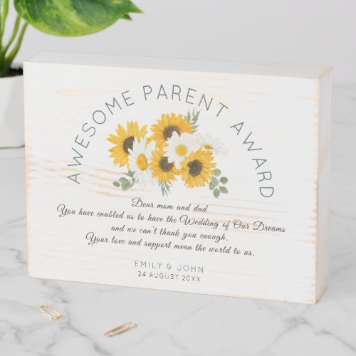 Awesome Parent Award Wildflowers Wedding Thank You Wooden Box Sign