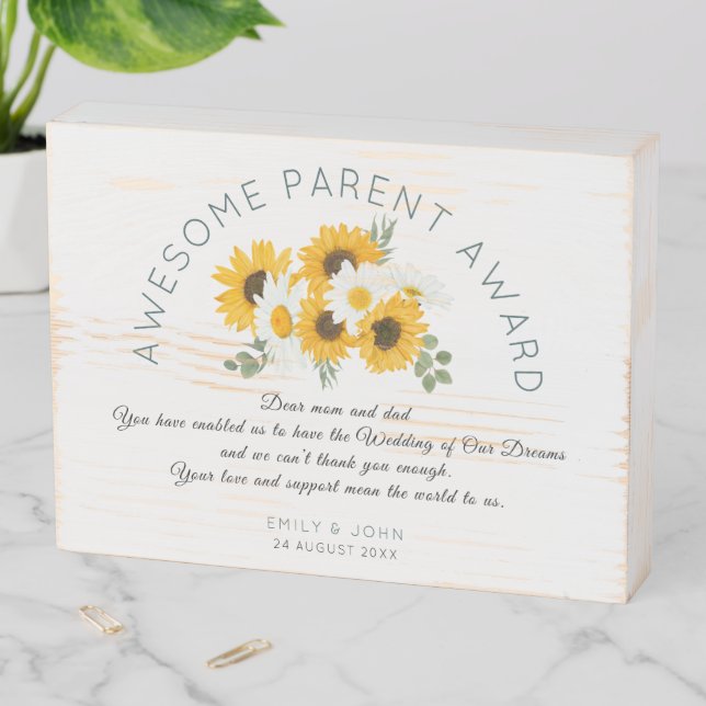 Awesome Parent Award Wildflowers Wedding Thank You Wooden Box Sign (In Situ Horizontal)