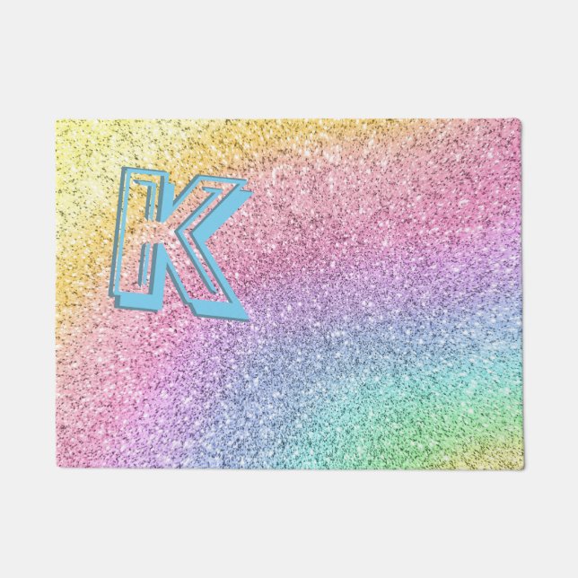 Awesome Pastel Glitter Girly Monogrammed Custom Doormat (Front)