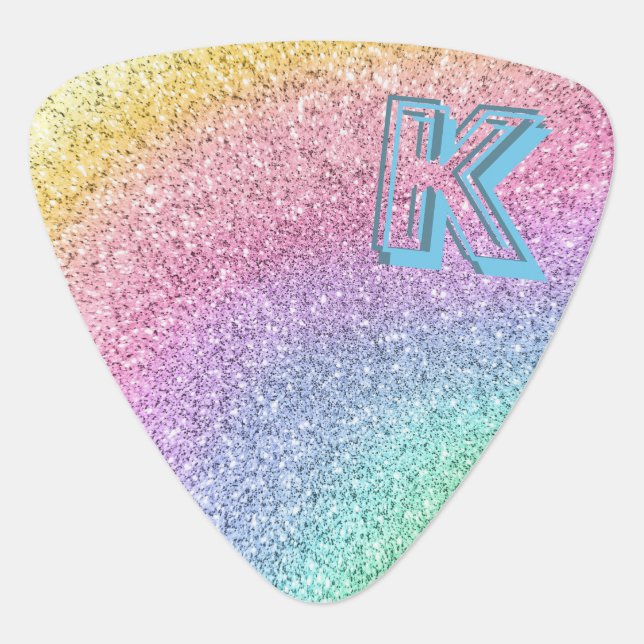 Awesome Pastel Glitter Monogrammed Custom Guitar Pick (Front)