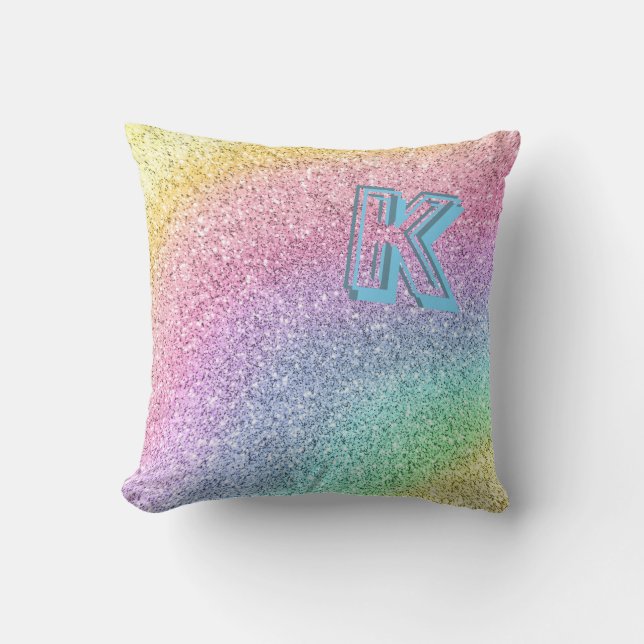 Awesome Pastel Glitter Monogrammed Custom Throw Pillow (Front)