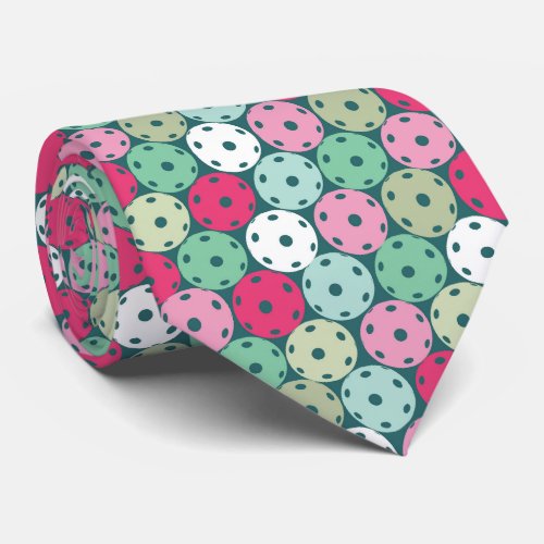 Awesome pastel pickleballs on green neck tie