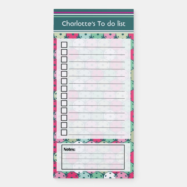 Awesome pastel pickleballs on green To do List Magnetic Notepad (Front)