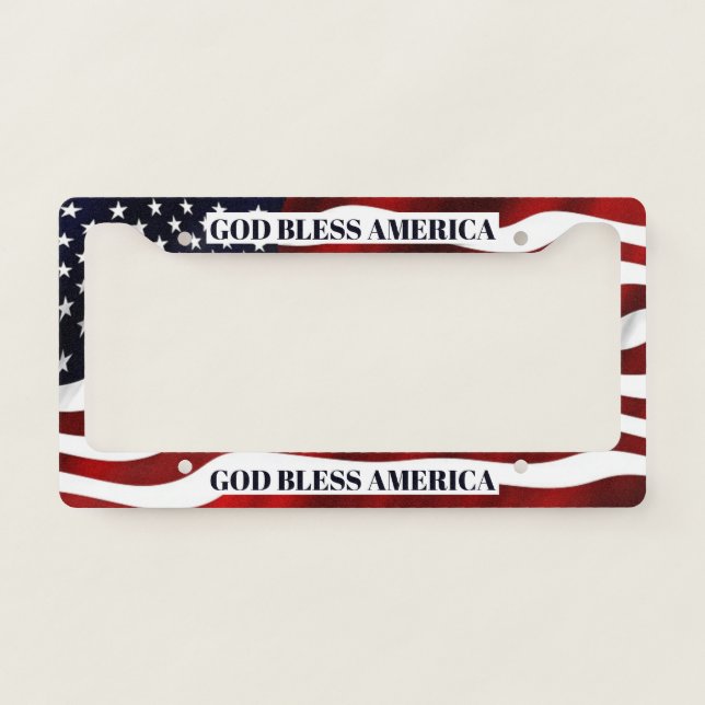 Awesome Patriotic American Flag God Bless America License Plate Frame (Front)