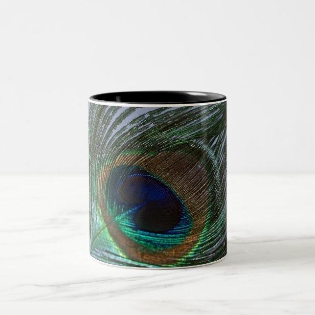 Awesome Peacock Feather Two-Tone Coffee Mug (Center)