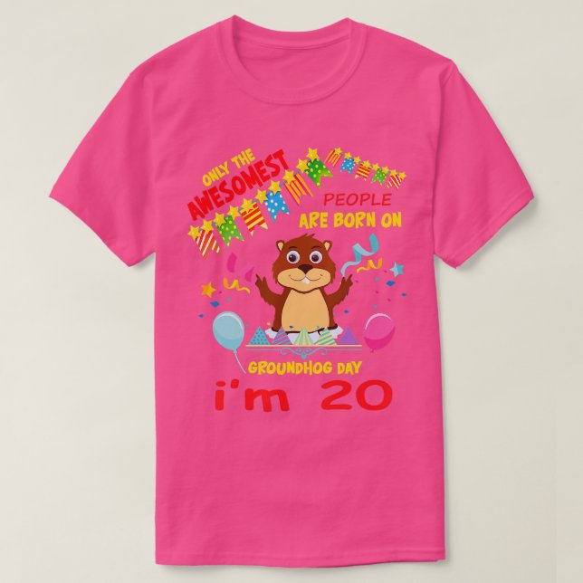 Awesome People Born On Groundhog Day Cute Birthday T-Shirt (Design Front)