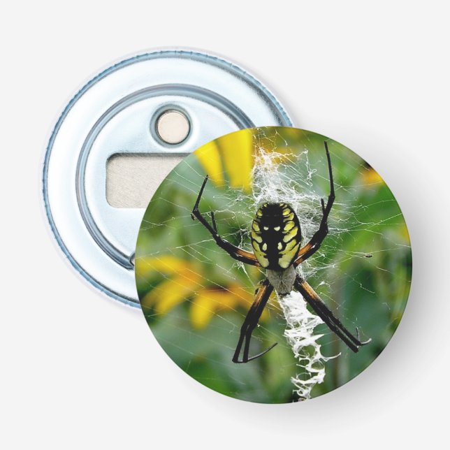 Awesome Photo Orb Spider in Web Bottle Opener (Front)