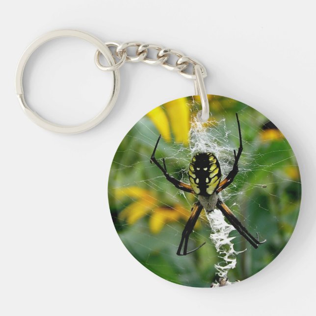 Awesome Photo Orb Spider in Web Keychain (Front)