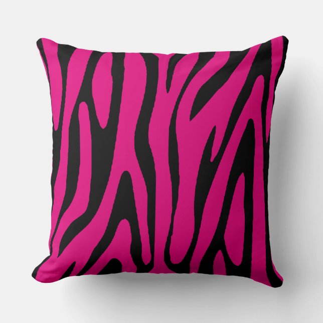 Awesome Pink and Black Zebra Skin Stripes Pattern Throw Pillow (Front)