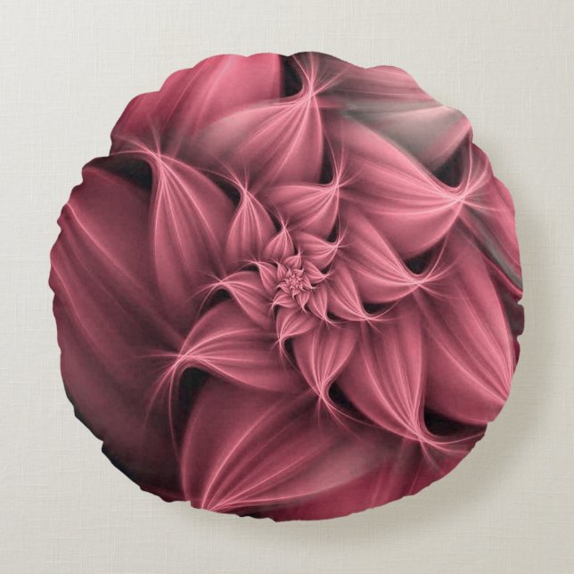 Awesome pink Flower Fractal  Round Pillow (Front)