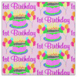AWESOME PINK HAPPY 1ST BIRTHDAY FABRIC