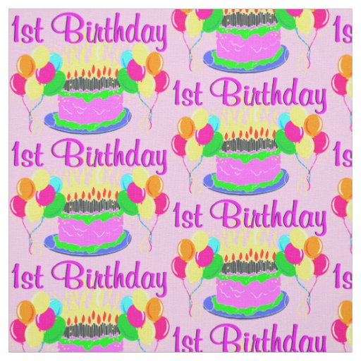AWESOME PINK HAPPY 1ST BIRTHDAY FABRIC