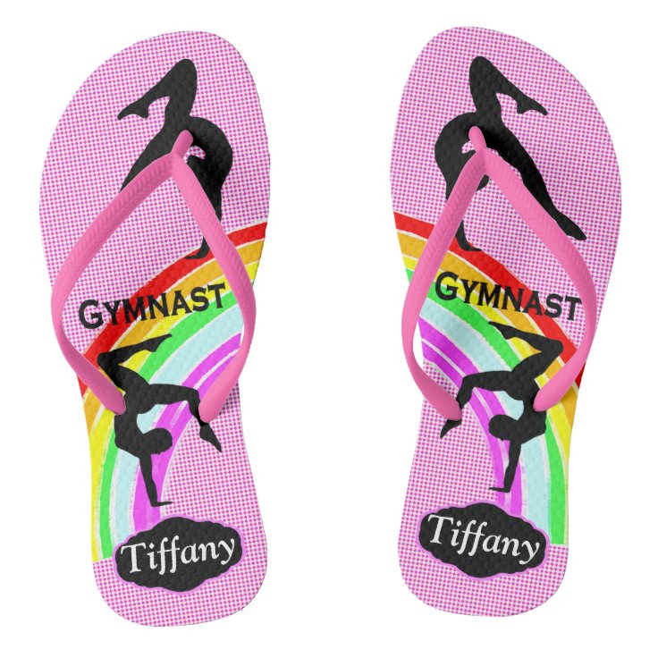 AWESOME PINK PERSONALIZED GYMNASTICS FLIP FLOPS Zazzle