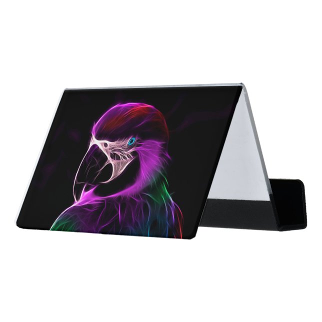 Awesome Plum Glow Parrot Desk Business Card Holder (Angled Back)