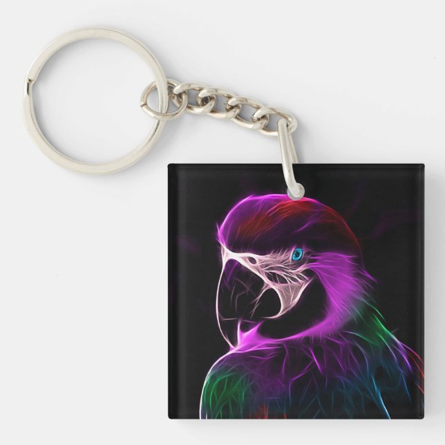 Awesome Plum Glow Parrot Keychain (Front)