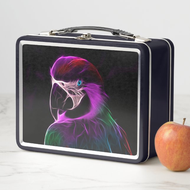 Awesome Plum Glow Parrot Metal Lunch Box (In Situ)