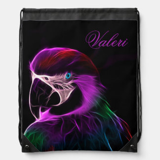 Awesome Plum Glow Parrot Personal Script Drawstring Bag