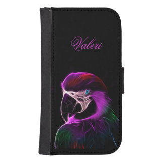 Awesome Plum Glow Parrot Personal Script Galaxy S4 Wallet Case