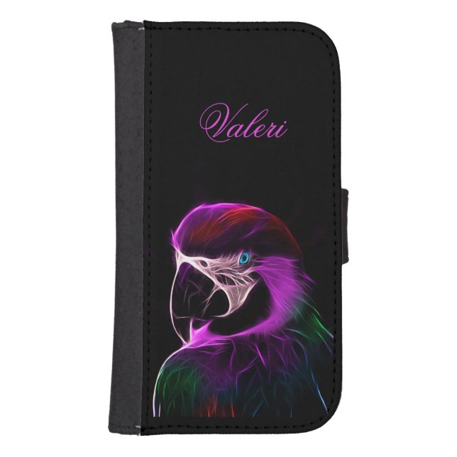 Awesome Plum Glow Parrot Personal Script Samsung Galaxy Wallet Case (Front)