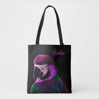 Awesome Plum Glow Parrot Personal Script Tote Bag