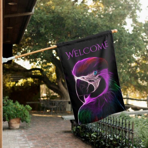 Awesome Plum Glow Parrot Welcome House Flag