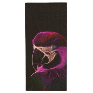 Awesome Plum Glow Parrot Wood Flash Drive