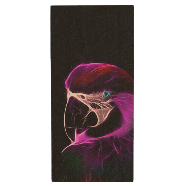 Awesome Plum Glow Parrot Wood Flash Drive (Front Vertical)