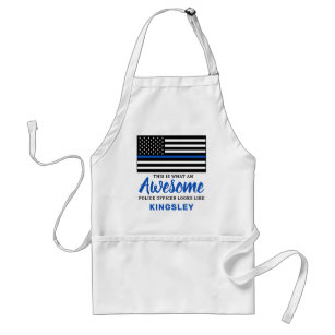 Awesome Police Officer Thin Blue Line BBQ Adult Apron