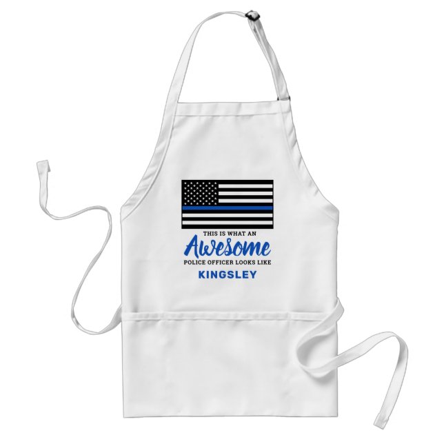 Awesome Police Officer Thin Blue Line BBQ Adult Apron (Front)