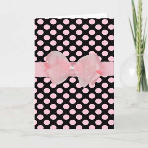 Awesome polka dot bows  rhinestone blank greeting thank you card