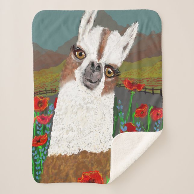 Awesome Poppies and Mama Llama Sherpa Blanket (Front)
