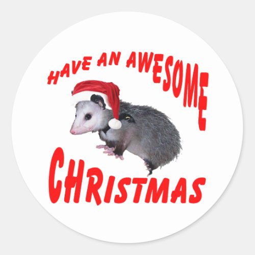 Awesome Possum Christmas Classic Round Sticker