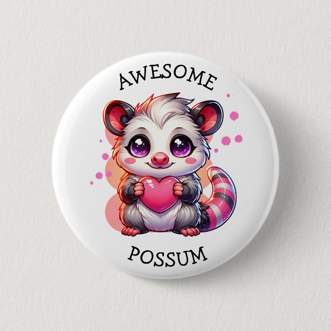 Awesome Possum | Cute Cartoon Opossum Button (Front)