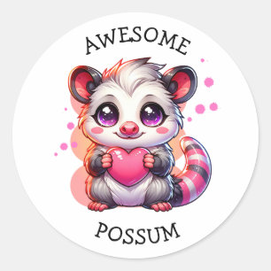 Awesome Possum Cute Cartoon Opossum Classic Round Sticker