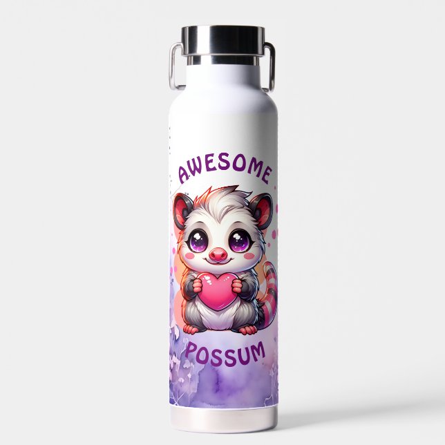 Awesome Possum | Cute Cartoon Opossum Water Bottle (Front)