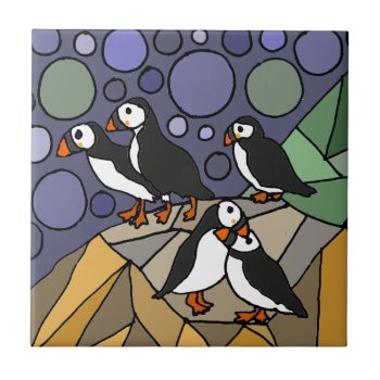 Awesome Puffin Bird Art Abstract Original Ceramic Tile by inspirationrocks at Zazzle