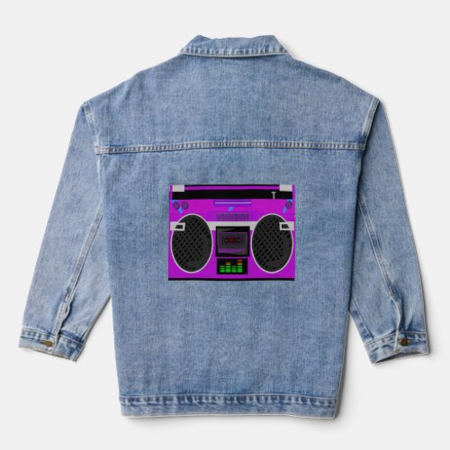 Awesome Purple Illustrated Fun Boombox Denim Jacket