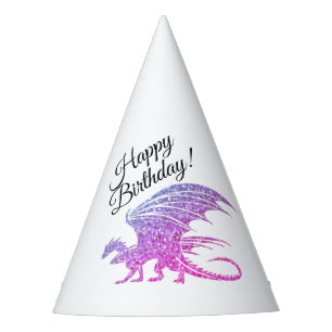 Awesome Purple Mosaic Dragon Golden Birthday Party Hat