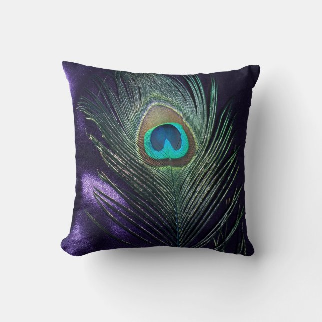 Awesome Purple Peacock Feather Still Life Throw Pillow (Front)
