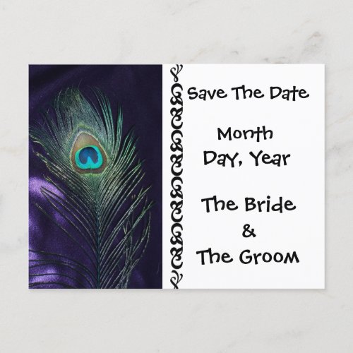 Awesome Purple Peacock Save the Date Postcard