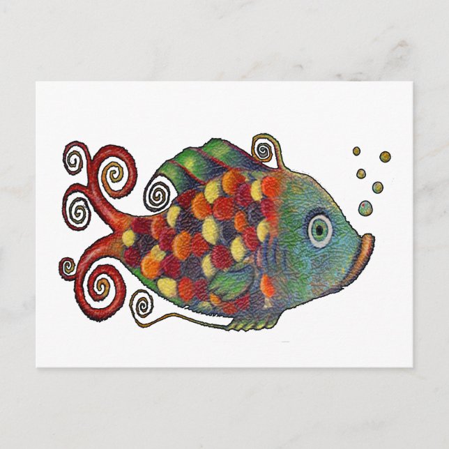 Awesome Rainbow Whimsical Fish Artsy Hippie Cool Postcard (Front)