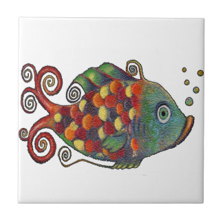 Awesome Rainbow Whimsical Fish Artsy Hippie Cool Tile